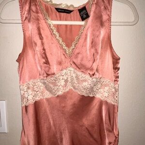 New York & Company Silk Tanktop with Lace - Soft Pink and Cream